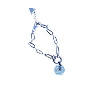 Guess Silver Chain Bracelet with Rhinestone Charm and Logo Triangle‎